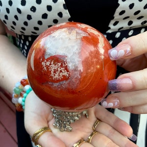 Red Jasper Crystal Ball ~ w/ Ornate Decorative Display Stand ~ Large 2 Lb. Ball ~ 3 1/2&quot; Wide ~ Fast & Free Shipping, USA + Global Shipping