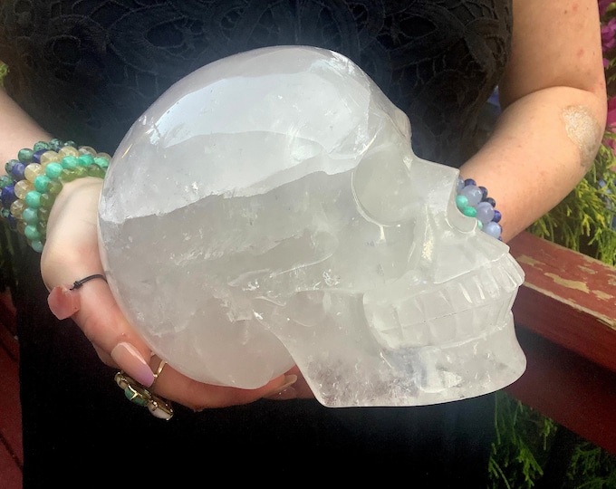 Clear Quartz Crystal Skull ~ Large 7 Lb. 2 oz. ~ 6" Long ~ High Quality Hand-Carved Life-Size ~ Sparkling Inclusions ~ Fast & Free Shipping