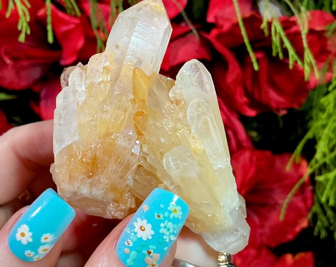 Golden Healer Clear Quartz Elestial Crystal: 3 1/2 oz. Handheld Meditation Stone