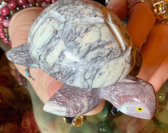 Maligano Jasper Turtle Jewelry Box with Removable Lid ~ 4" Long ~ Hand-Crafted Animal Totem ~ Detailed Carving ~ Mosaic of Colors