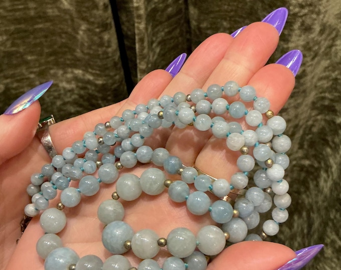 Vintage Aquamarine 18" Necklace ~ Genuine Beaded Gemstones ~ Sacred Adornment