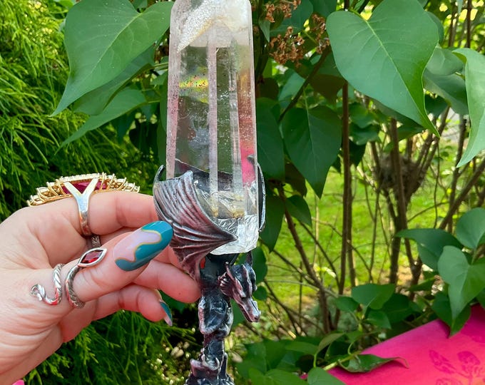 Ultra Clear Quartz Crystal Wand ~ 7 oz. ~ 4 1/2" Tall ~ White Sand Inclusions ~ Incredible Transparency with Beautiful Dragon Display Stand