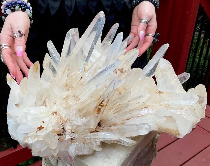 Lemurian Clear Quartz Crystal Cluster ~ Large 28 Lb. ~ 12" Long ~ Sparkling Long Transparent Points ~ Museum Quality ~ Reiki, Altar Display