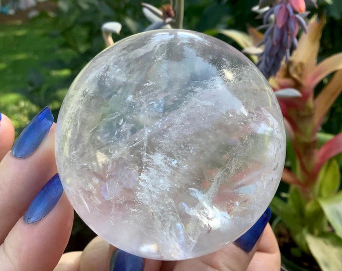 Clear Quartz Crystal Ball ~ Large 11 oz. ~ 1 1/2" Wide ~ Stunning Rainbow Inclusions ~ Chakra, Reiki Altar, Metaphysical Home Decor ~