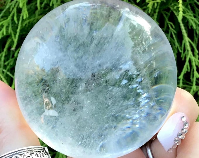 Ultra Clear Quartz Crystal Ball ~ 9.6 oz ~ 2" Wide ~ Sparkling Silver Inclusions ~ Super High Quality Home Decor ~ Fast & Free Shipping, USA