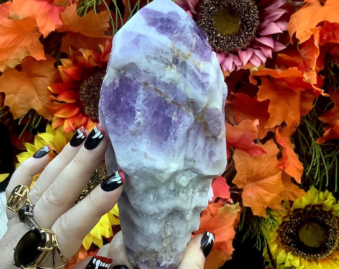 Chevron Amethyst Crystal Point: 7" Altar Display, Reiki Healing