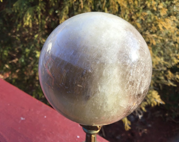 Smokey Citrine Crystal Ball ~ Large 1 Lb. 5 oz.~ 2 1/2" Wide ~Polished Big Sphere ~ Smokey Patches Sparkling White Silver Inclusions