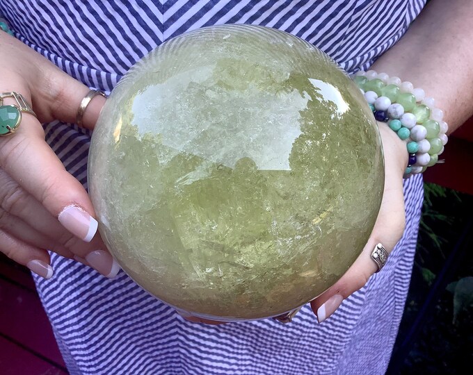 Citrine Crystal Ball ~ Large 6 Lb. 4 oz. ~ 5" Wide ~ Sparkling Natural Golden Sunshine Yellow Colors ~ Beautiful Rainbow Prisms, Ships Fast!