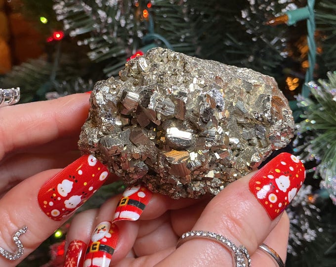 Sparkling Golden Pyrite Crystal 3" Long Cluster, 11 oz.  Meditation Altar Decor