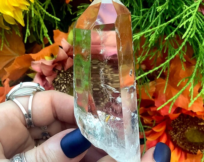 High Altitude Himalayan Clear Quartz Crystal Wand ~ Large 5 oz ~ 4" Long ~ Museum Quality ~ Water Clear Point ~ Sparkling Rainbow Inclusions