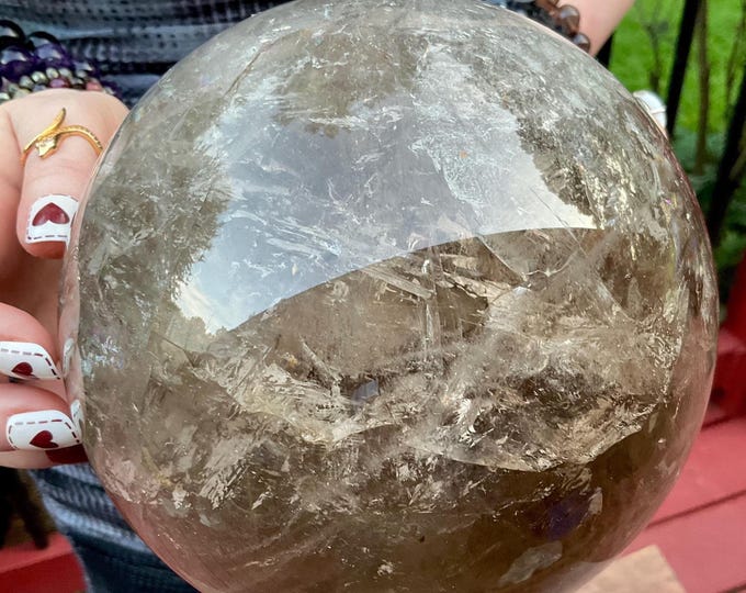 Smokey Quartz Crystal Ball ~ Large 11 Lb. ~ 6" Wide ~ Sparkling Transparent w/ Golden Healer & Rainbow Inclusions ~ Metaphysical Home Decor