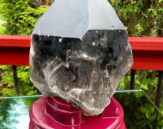 Black Morion Quartz Display Crystal 5 Lb. 8 oz.  Single-Terminated Point Cluster ~ 6" Tall ~Natural Black Color ~ Custom Hand Carved Stand
