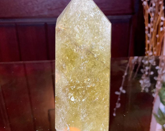 Clear Citrine Quartz Crystal Point ~ 11 oz. ~ 4" Tall ~ Sparkling Sunshine Yellow with Golden Rainbow Inclusions ~  Fast & Free Shipping