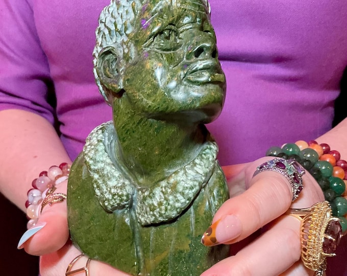 CLEARANCE! ~ Verdite Warrior Shona Stone Crystal ~ Large 2 Lb. 4 oz. ~ 5" Tall ~ Hand Carved in Zimbabwe ~ Mineral Display Bust