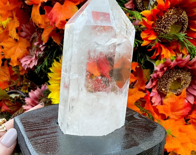 Himalayan Clear Quartz Crystal Wand ~ 2 Lb. 2 oz. ~ 6 1/2" Tall ~ with Custom-Made Wooden Display Stand ~ Fast & Free Shipping ~