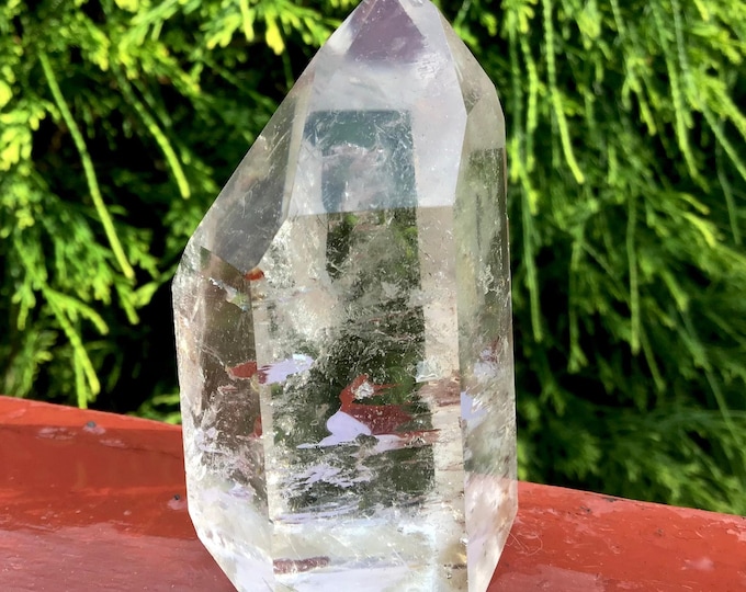 Ultra Clear Quartz BRAZILIAN Crystal Generator ~ 5.9 oz ~ 3" Tall Tower ~ Gem Cut Polished Point ~ Colorful Sparkling Rainbows ~