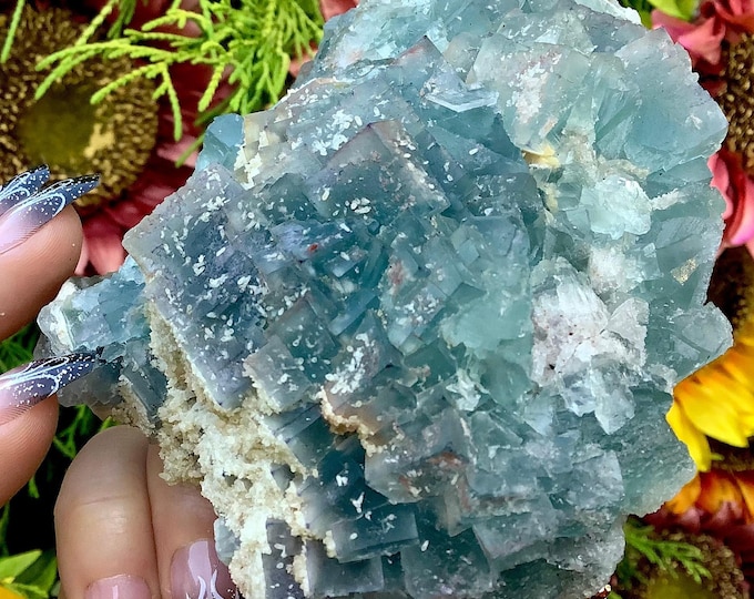 Blue Fluorite Crystal Cluster ~ Large 1 lb. 5 oz. ~ 5" Long ~ Sparkling Translucent Specimen ~ Fast & Free Shipping, USA + Global Shipping ~