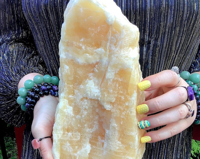 Orange Calcite Crystal ~ Large 7 Lb. 3 oz ~ 9" Tall ~ Colorful Unpolished Mineral Specimen ~ Fast & Free Shipping U.S.A. + Global Shipping ~