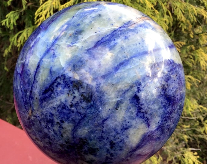 Sodalite Crystal Ball ~ Large 6 lb. 13. oz ~ 5" Wide ~ Third Eye Chakra Reiki Healing Altar Display ~ Metaphysical Home Decor ~ High Luster