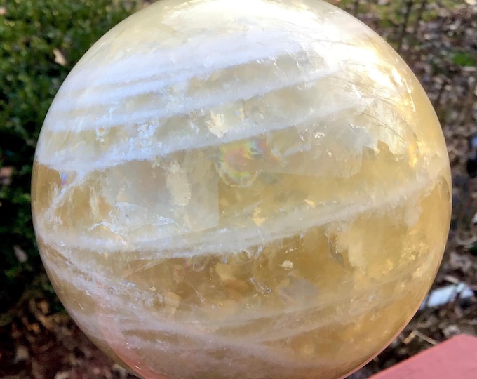 Citrine Crystal Ball ~ Large 3 Lb. ~ 3" Wide ~ Natural Polished Sphere ~ Golden Yellow with White Quartz Bands ~ Fast & Free Shipping