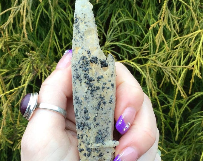 CLEARANCE ~ Frosted Quartz Crystal Wand ~ 2 oz. ~ 4" Long ~ Black Tourmaline, Sparkly Spiky Hybrid Mineral ~ Meditation Stone