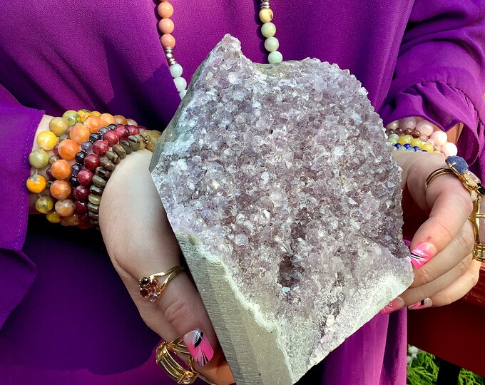 Amethyst Crystal Cluster ~ Large 3 lb. 11 oz. ~ 6" Tall ~ Beautiful Purple Quartz Points ~ Free Standing Display ~ Fast & Free Shipping