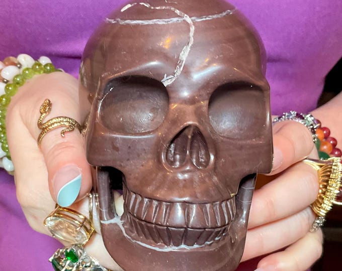 Chocolate Jasper Crystal Skull ~ Large 2 Lb. 15 oz. ~ 5" Long ~ High Quality Expertly Hand Carved Sculpture ~ Vivid Colors