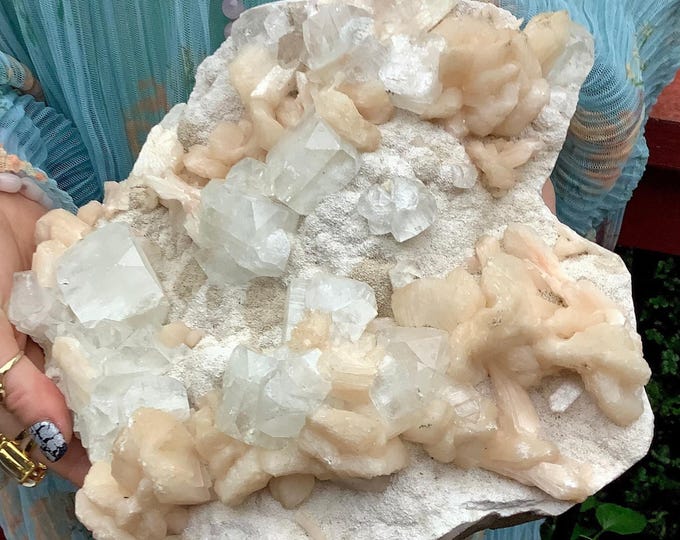 Apophyllite Stilbite Crystal Cluster ~ Large 10 Lb. ~ 9" Long ~ Stunning Zeolite Specimen ~ Loaded with Cubic White Crystals