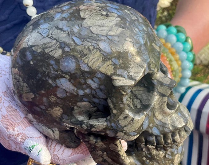 Que Sera Blue Opal Crystal Skull ~ Large 2 Lb. 12 oz. ~ 5" Long ~ One-of-a-Kind Blue Gray Color ~ Hand Carved Sculpture ~ Fast Free Shipping