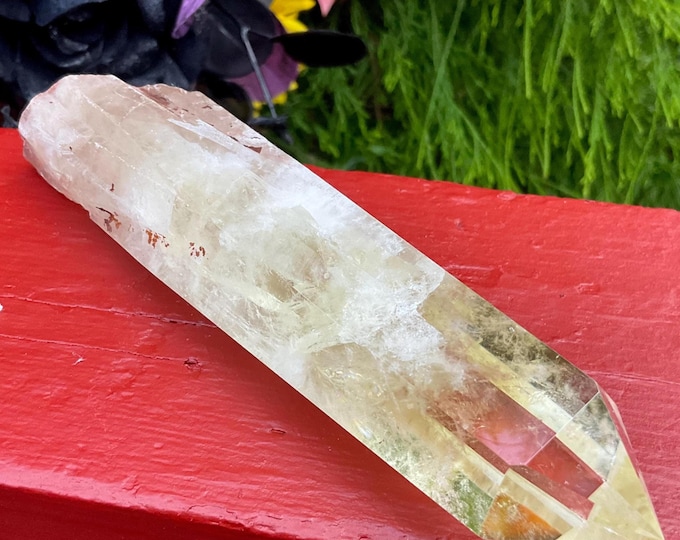 Citrine Quartz Crystal Wand ~ Large 6.8 oz. ~ 6" Long ~ High Altitude Himalayan Point ~ Clear Yellow Phantoms Sparkling Rainbow Inclusions