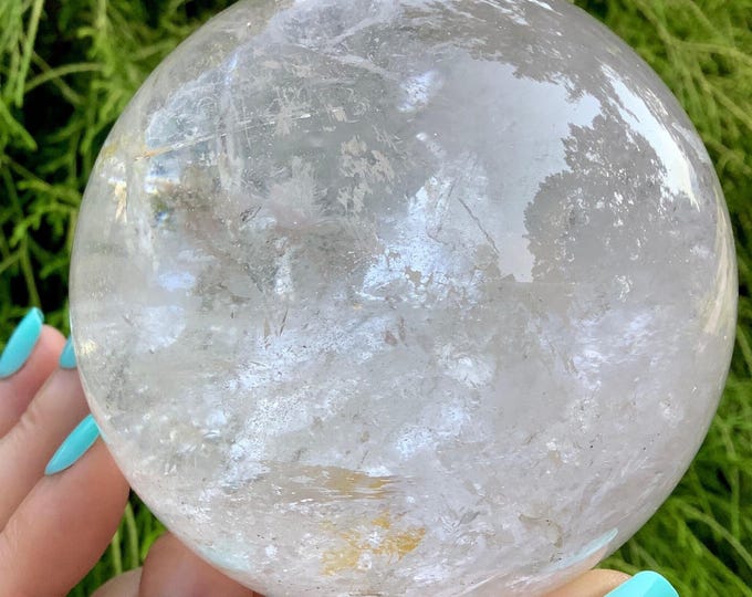 Clear Quartz Crystal Ball ~ Large 2 Lb ~ 3 1/2" Wide ~ Sparkling Sphere w/ Rainbow Inclusions ~ Fast & Free Shipping, USA + Global Shipping