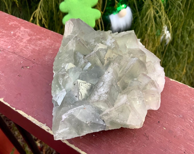 Green Fluorite Crystal Cluster ~ 14 oz. ~ 3 1/2" Long ~ Sparkling Clear Green Color ~ Translucent Cubic Mineral Formation ~ Fast Shipping