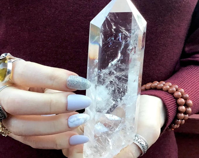 High Altitude Himalayan Clear Quartz Crystal Point ~ Large 11.3 oz. Wand ~ 5 1/2" Long ~ A+++ Museum Quality ~ Clear, White Ghost Phantoms