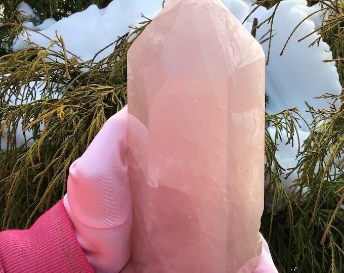 CLEARANCE! ~ Rose Quartz Crystal Generator ~ Large 4 lb ~ 7" Tall Tower ~ Natural Baby Pink Color ~ Home, Office Decor~ Fast & Free Shipping
