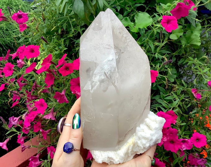 Dream Quartz Crystal Cluster ~ 6 Lb. 15 oz. ~ 9" Long ~ Natural Himalayan Clear Point on Albite Matrix ~ Healing Decor, Ancient Striations ~