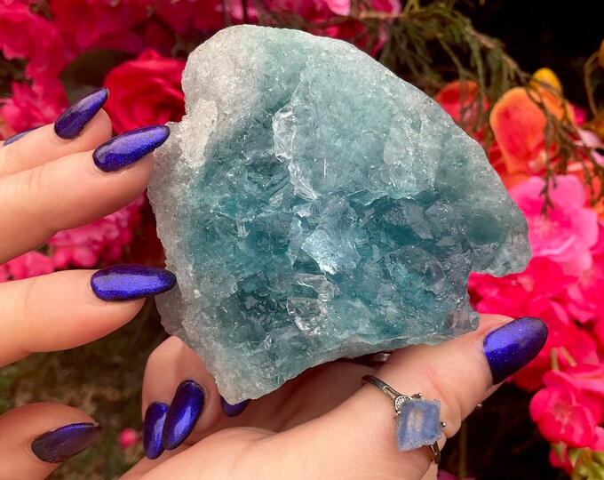 Blue Fluorite Crystal Cluster ~ 8 oz ~ 3" Long ~ Sparkling Mineral Matrix ~ Ancient Clear Translucent Cubic Formation ~ Fast & Free Shipping