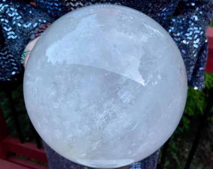 Clear Quartz Crystal Ball ~ Large 9 lb. 10 oz. Sphere ~ 6" Wide ~ Sparkling Colorful Rainbow Inclusions ~ Fast & Free Shipping