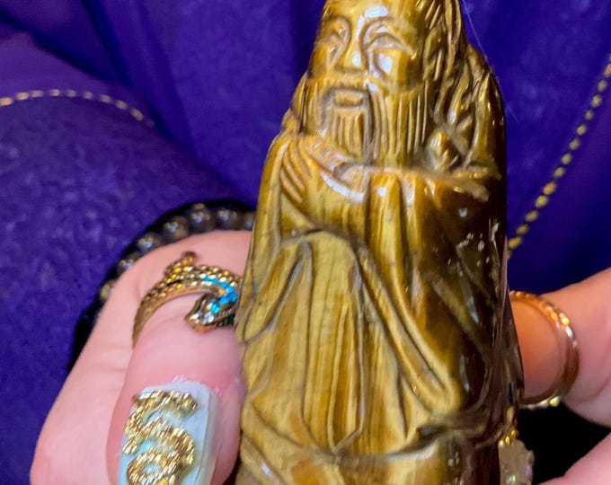 Tigers Eye Wiseman Crystal ~ 3" Tall ~ Vintage Stunning Colors, Display Gemstone ~ Hand Carved & Polished from Japan