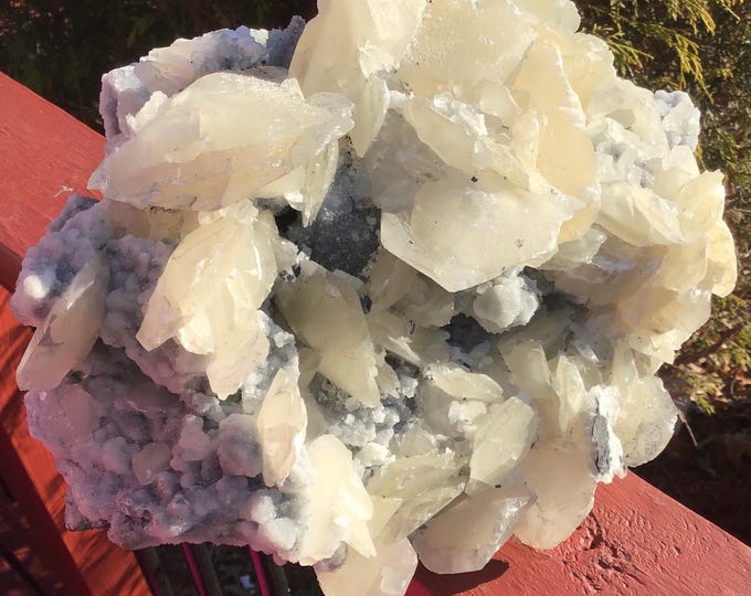 CLEARANCE! ~ Peach Calcite Crystal Cluster ~ Large 18 lb. ~ 12" Long ~ Sparkling Fluorite Matrix ~ Rare Specimen ~ Gorgeous Display