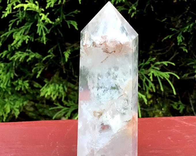 Clear Quartz Crystal Generator: White Phantom Inclusions, Reiki Altar Decor