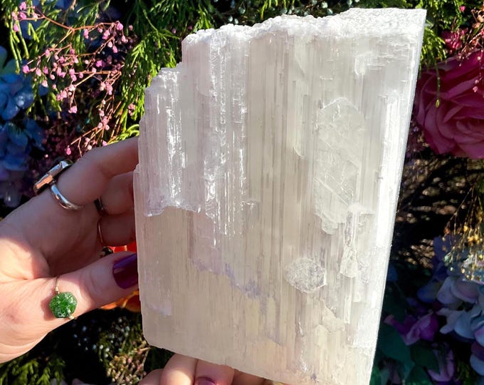 White Selenite Crystal ~ Large 3 Lb. 11 oz. ~ 6" Tall ~ Beautiful Shiny Iridescent Gypsum Display Specimen ~ Metaphysical Home Decor
