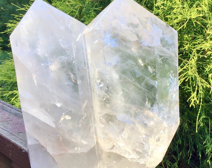 Clear Quartz Crystal Twin Flame Generator ~ Large 11 lb. ~ 8 1/2" Tall ~ Sparkling Silver Inclusions ~ Double Point ~ Cathedral Crystal