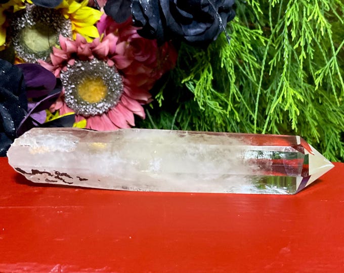 Citrine Quartz Crystal Wand ~ Large 5.7 oz. ~ 5 1/2" Long ~ High Altitude Himalayan Point ~ Clear & Yellow Phantoms ~ Rainbow Inclusions