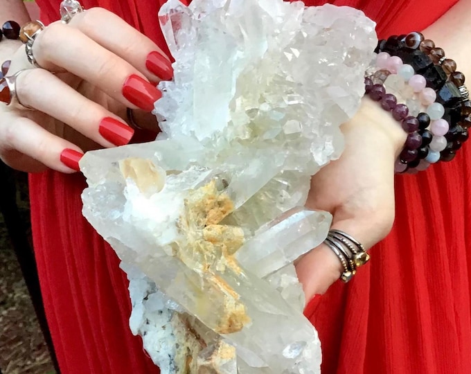 CLEARANCE! ~ Clear Quartz Crystal Cluster ~ Large 2 Lb. 15 oz. ~ 7" Long ~ Sparkling Points ~ Metaphysical Home Decor, Altars