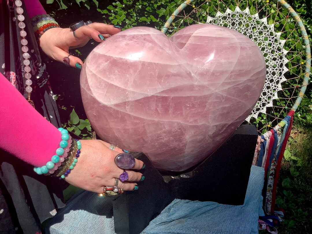 Rose Quartz Crystal Large 83 Lb. Heart 16 Wide Custom Stand Bright Pink ...