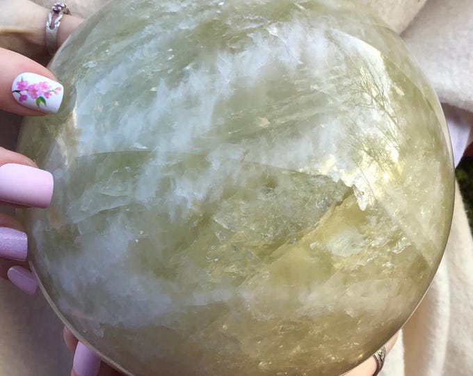 CLEARANCE! ~ Citrine Quartz Crystal Ball Large 9 Lb. 9 oz. Sphere ~ 6" Wide ~ Golden Yellow Banded Swirling White Lines ~