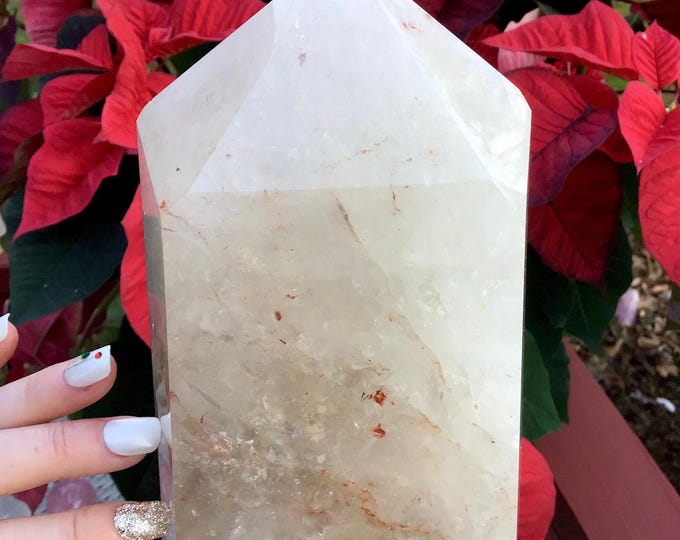 Quartz Crystal Generator ~ Large 4 Lb. 13 oz. ~ 8" Tall Tower ~ Smokey Phantoms ~ Beautiful Pillar, Red Phantoms ~ Fast & Free Shipping ~
