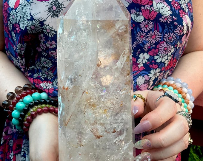 Clear Quartz Crystal Generator ~ 4 Lb. 6 oz. ~ 9" Tall Tower ~ Displays Beautifully ~ Ultra Sparkling Rainbow Inclusions ~ Fast Shipping