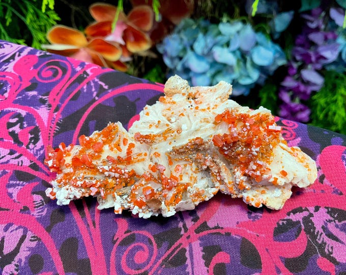 Vanadinite on Barite Cluster ~ 3 oz. ~ 3 1/2" Long ~ Ultra Sparkling Red Crystals ~ Gorgeous Display ~ Fast and Free Shipping, U.S.A. ~