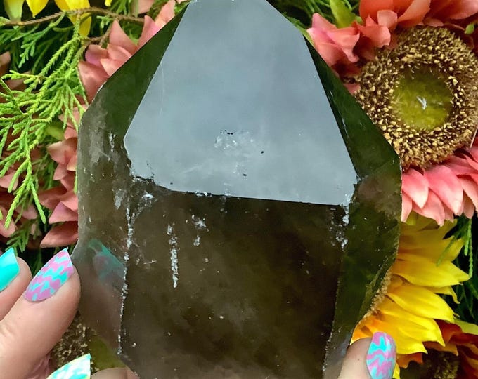 Smokey Quartz Crystal Generator ~ Large 1 Lb. 8 oz. ~ 3 1/2 " Tall ~ Sparkling Black Point ~ Reiki, Altar Display ~ Fast & Free Shipping USA